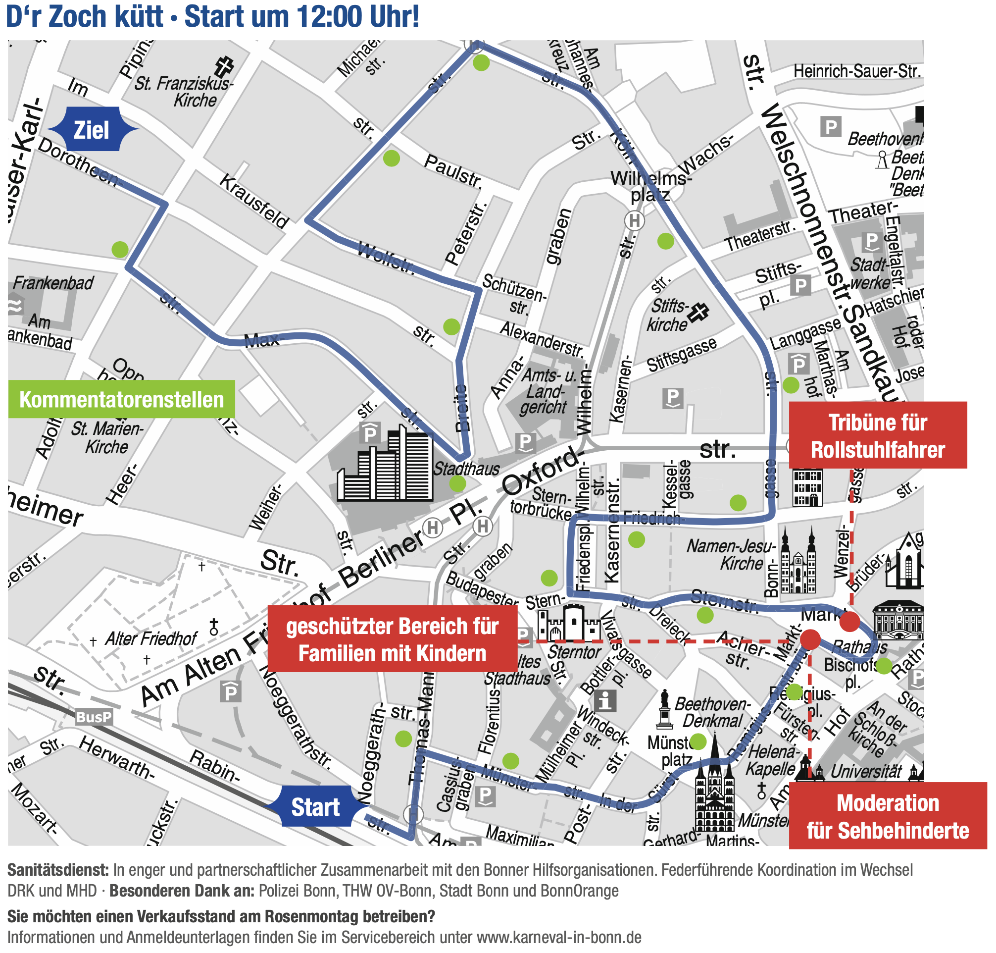 Zugweg-Plan des Bonner Rosenmontagszuges