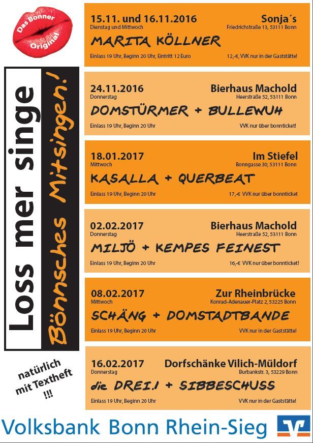 �Loss mer singe � B�nnsches Mitsingen� � Programm mit einem Knaller f�r die Session 2016/2017 ist fertig!